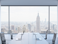 A view of New York City from an office conference room