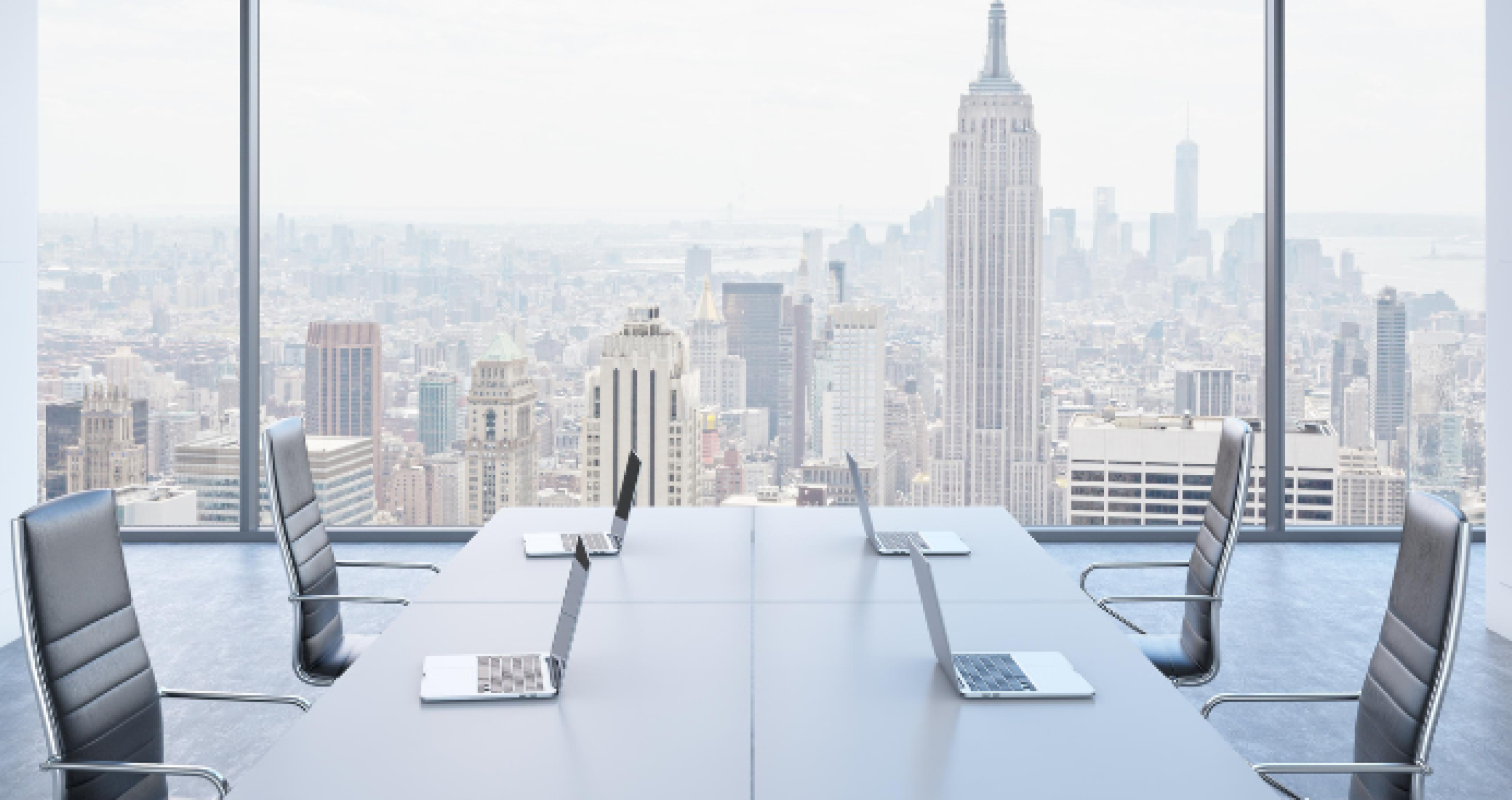 A view of New York City from an office conference room