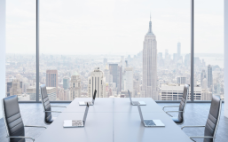 A view of New York City from an office conference room