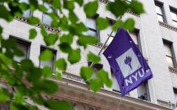 NYU Flag waving through a tree