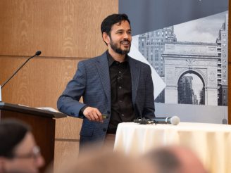 Professor Deepak Hegde speaking at the 2024 EFL Showcase