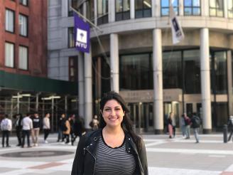 Rebecca Malz in front of the KMEC building