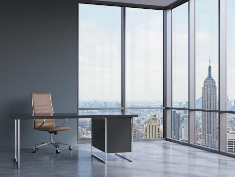 An office overlooking the New York City skyline