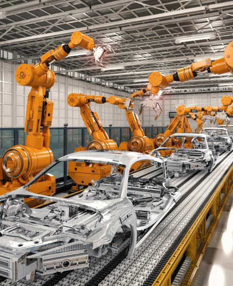 Robots on car assembly line