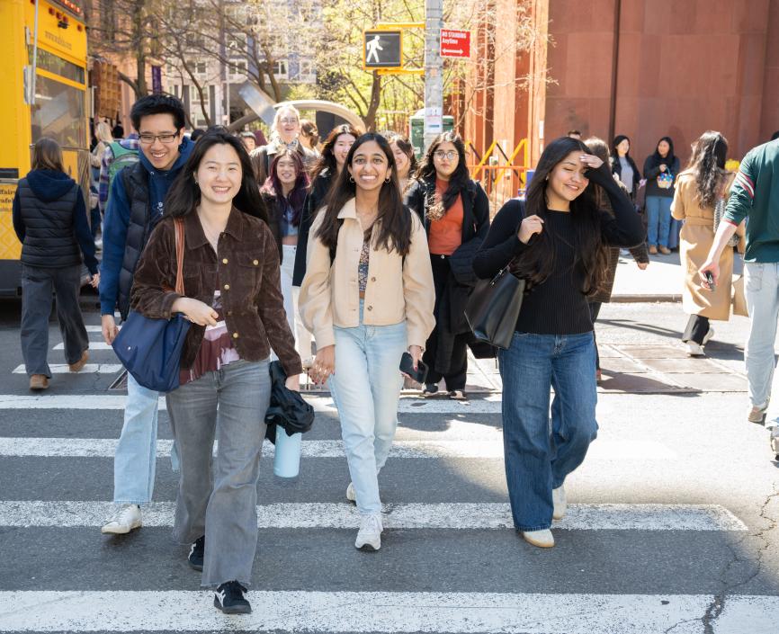 Students crossing West 4th Street