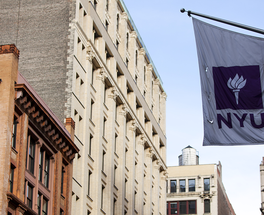 NYU Stern flag on NYU's New York City campus