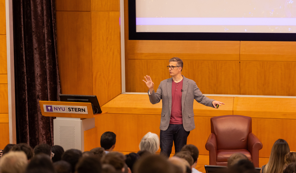 A picture of Interim Dean J.P. Eggers talking at LAUNCH.