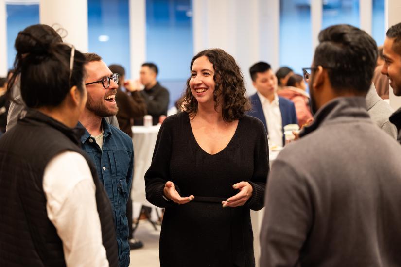 Sara Klein (MBA ’24) greets Langone students at the inaugural Stern Table event